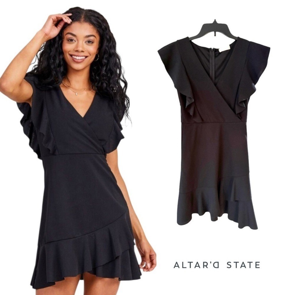 NWT Altar'd State Black Mini Dress with Ruffles‎ Size S